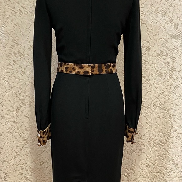 Dolce & Gabbana Long sleeve black with Leopard Trim Cady Dress, size 42, US 4-6 - Picture 15 of 16